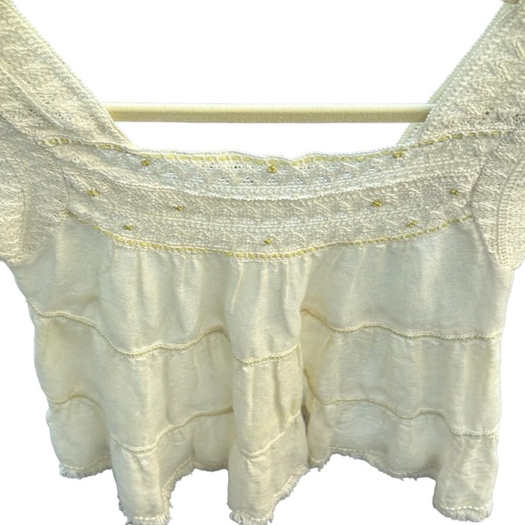 Free People Ivory Linen Crochet Bohemian Tribal Tank Top  -  XS - Picture 13 of 14